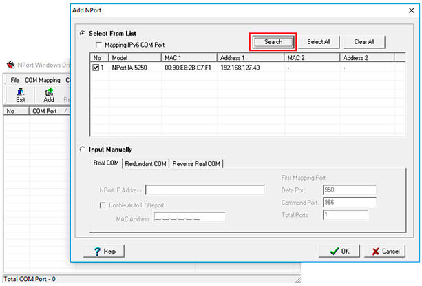 Windows NPort Driver Manager - Suchen