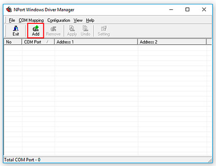 Windows NPort Driver Manager - Hinzufügen