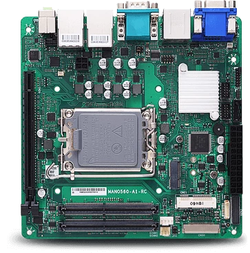 MANO560 Mini-ITX board with 12th Gen CPU support and a full PCIe x16 slot